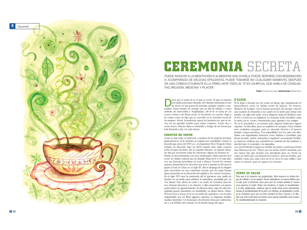 Ilustración para Peugeot Magazine “Ceremonia secreta”. Técnica: Acuarela sobre papel